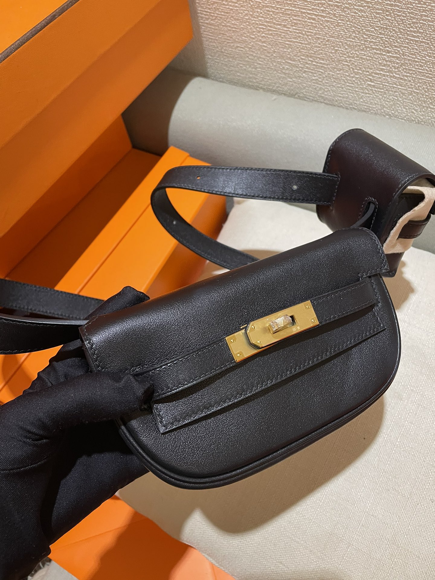 Hermes Kelly Moove Shoulder Bag In Black Swift Leather